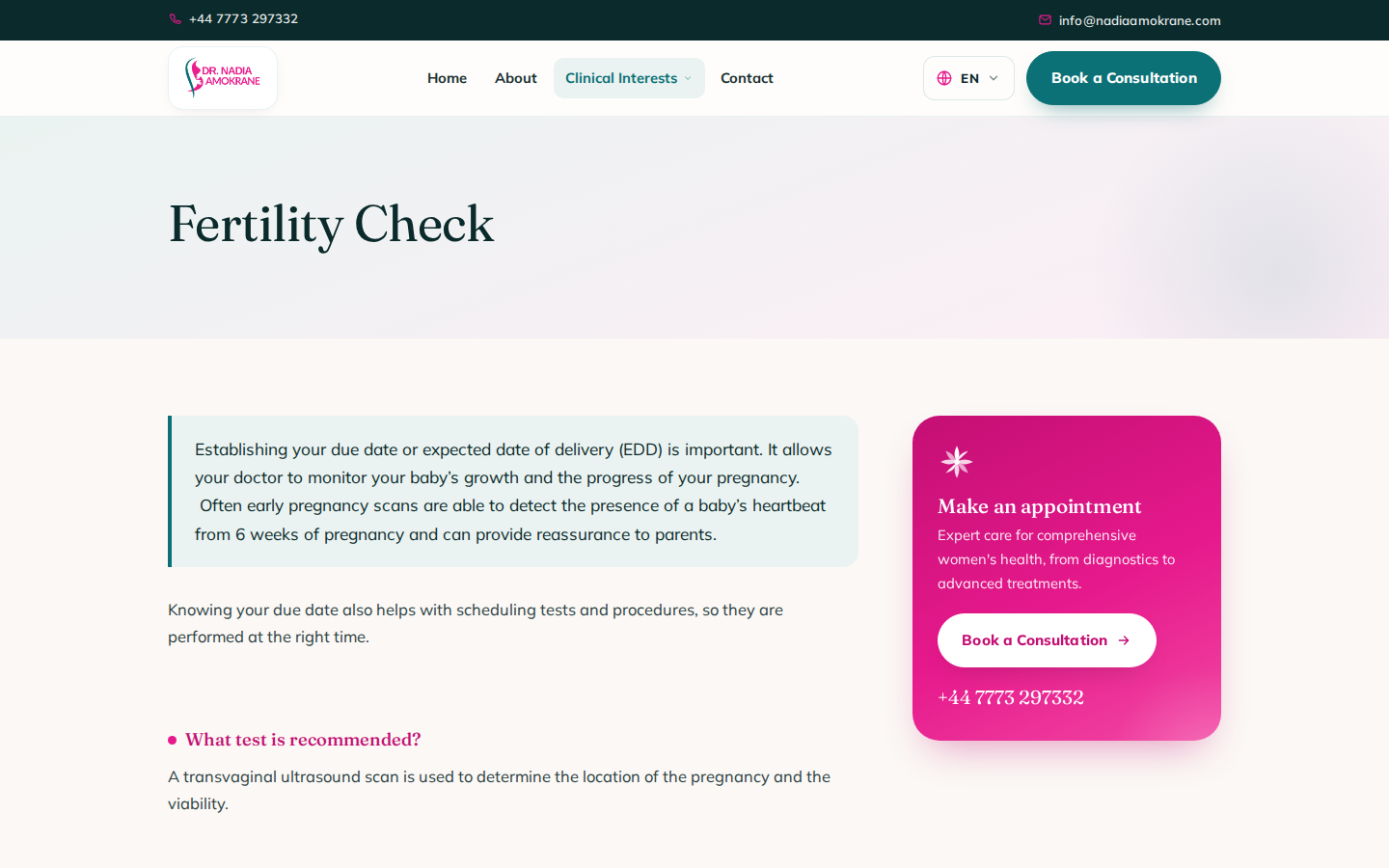 Dr Nadia Amokrane fertility check condition page