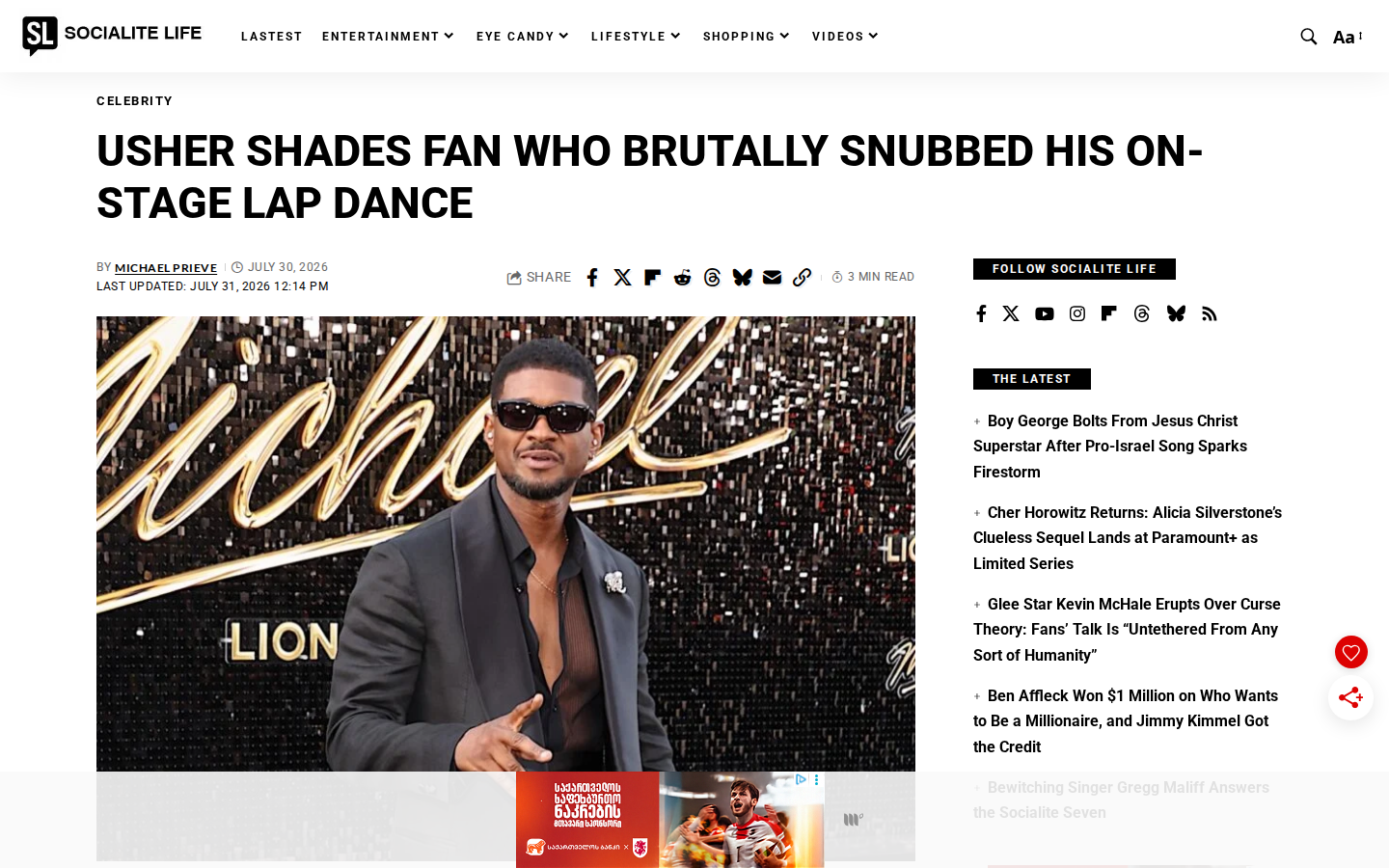 Socialite Life article page with headline, hero image, and story body