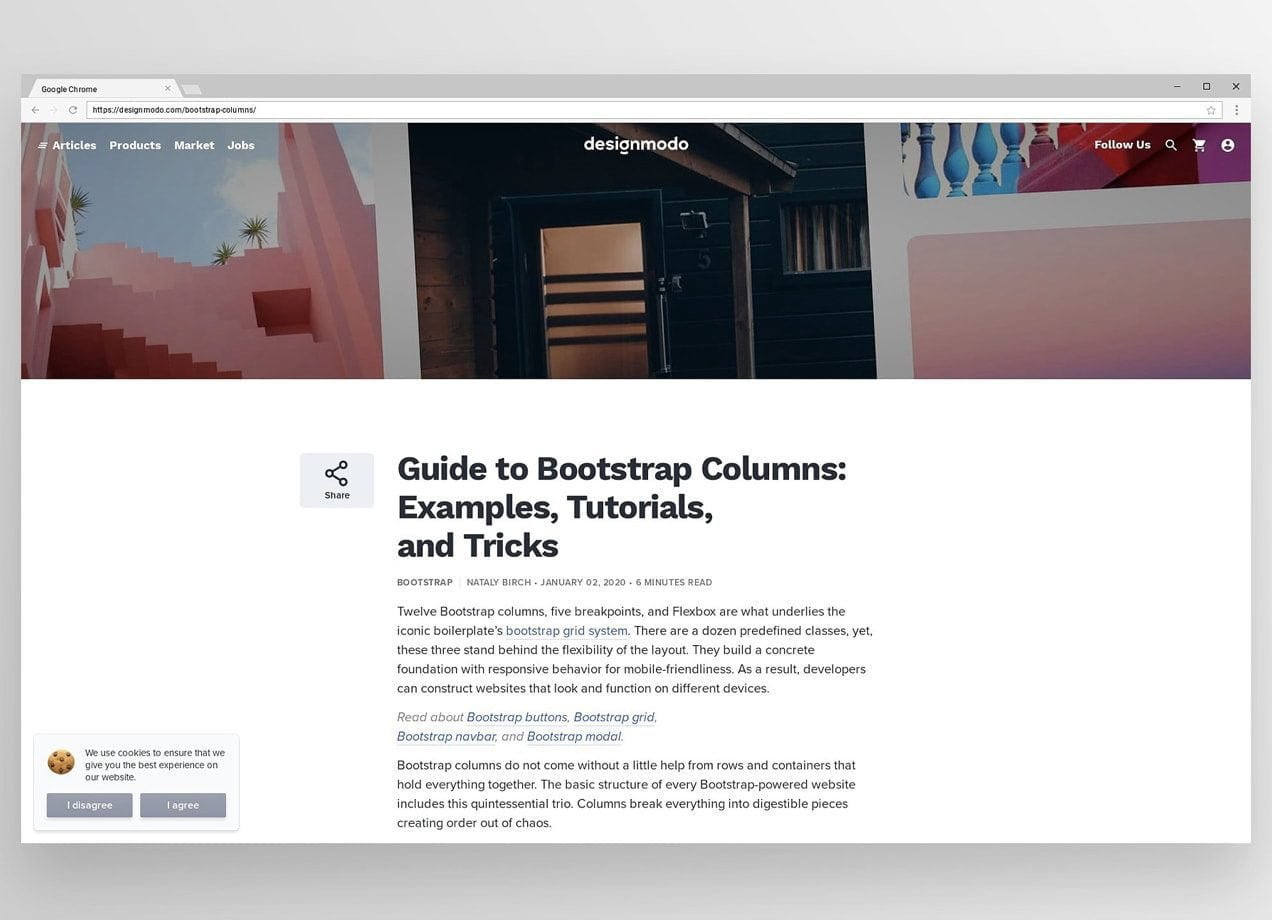 blog-design-modo22x screenshot of blog post - Guide to Bootstrap Columns: Examples, Tutorials, and Tricks