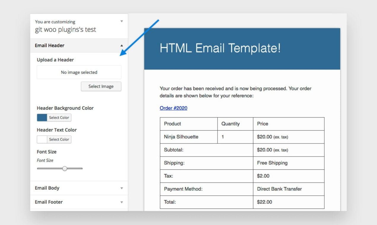 blog-email-customizer2x Screenshot of the WooCommerce Email Customizer extension in action