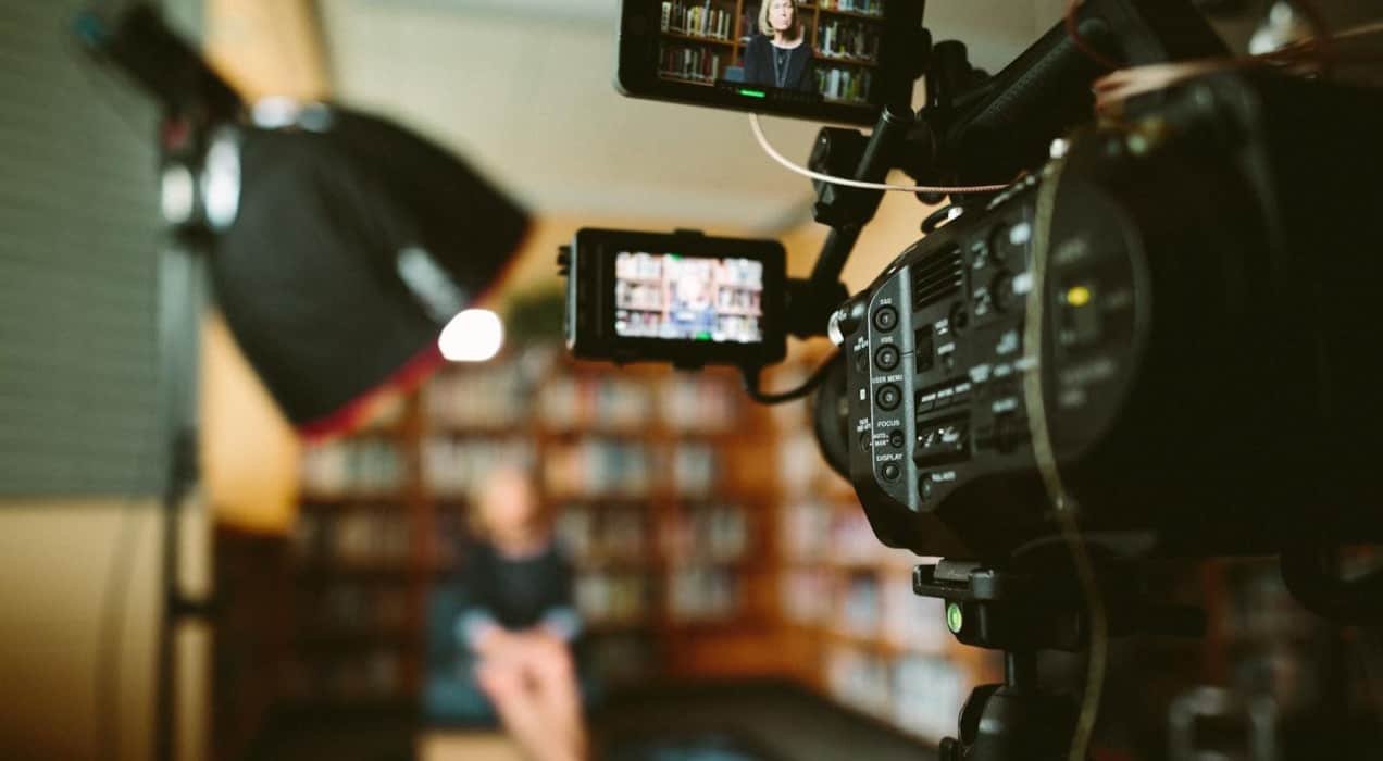 filming a video in a library