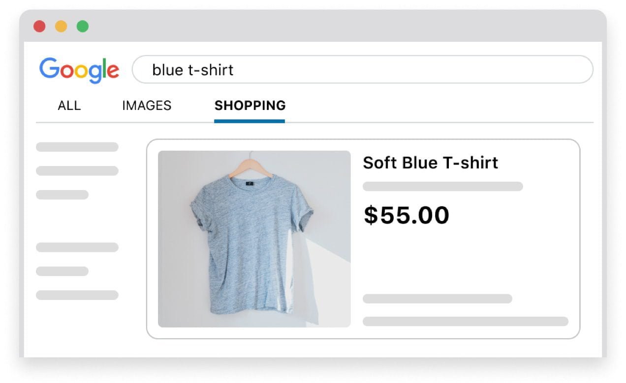 Google Shopping ad for a soft blue t-shirt