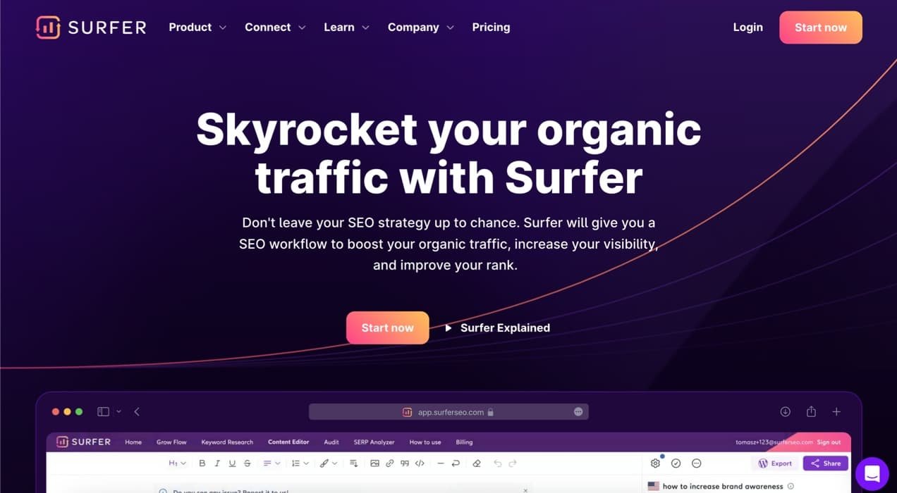 Surfer SEO homepage