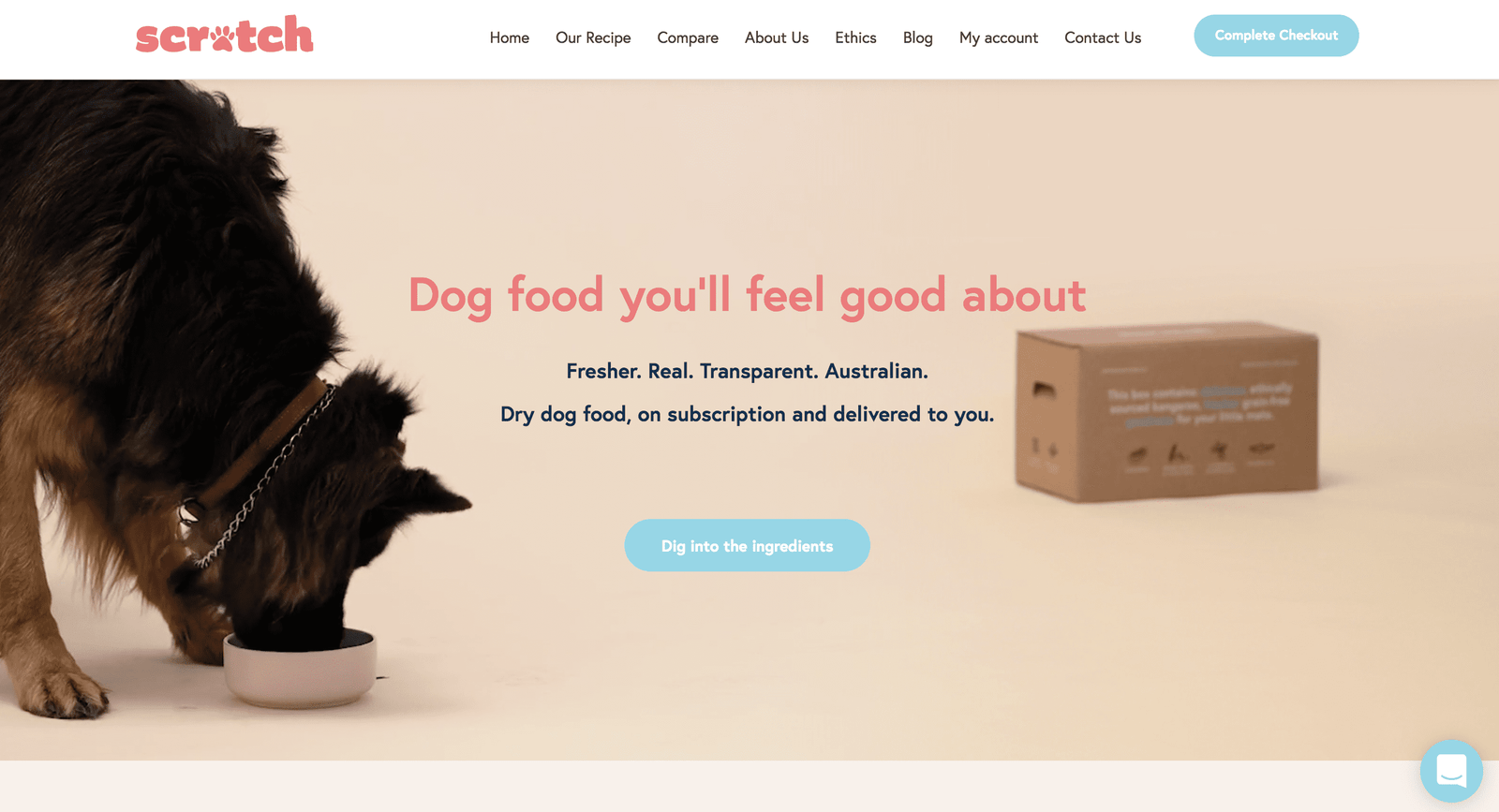 Scratch Pet Food's home page