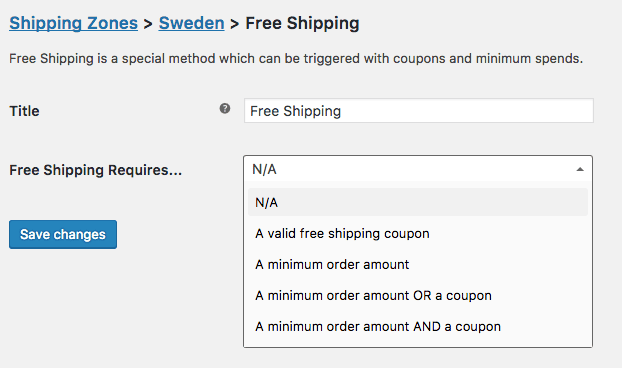 The Shipping Zones settings screen displayed in WP Admin.